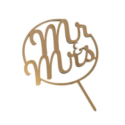 Топер золотий з полістиролу "Mr-Mrs" на шпажці